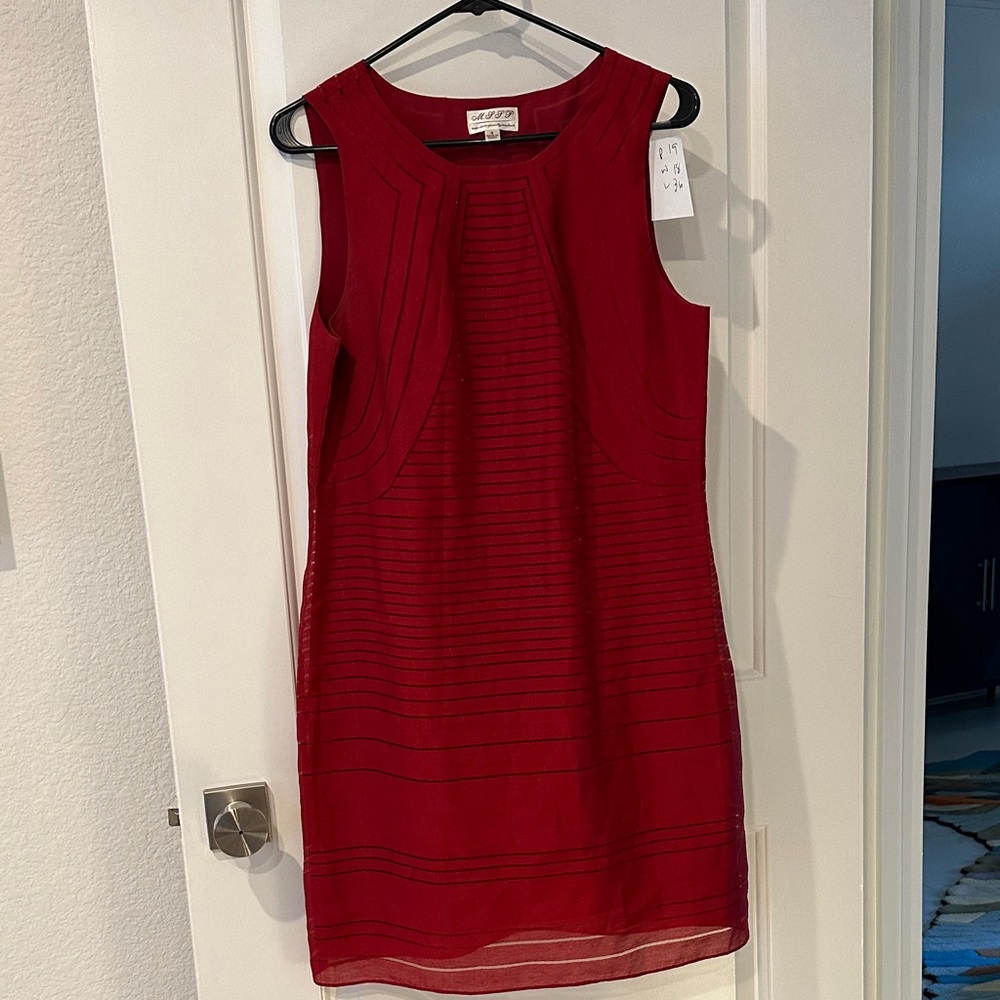 MSSP Red Sleeveless Textured Shift Dress
